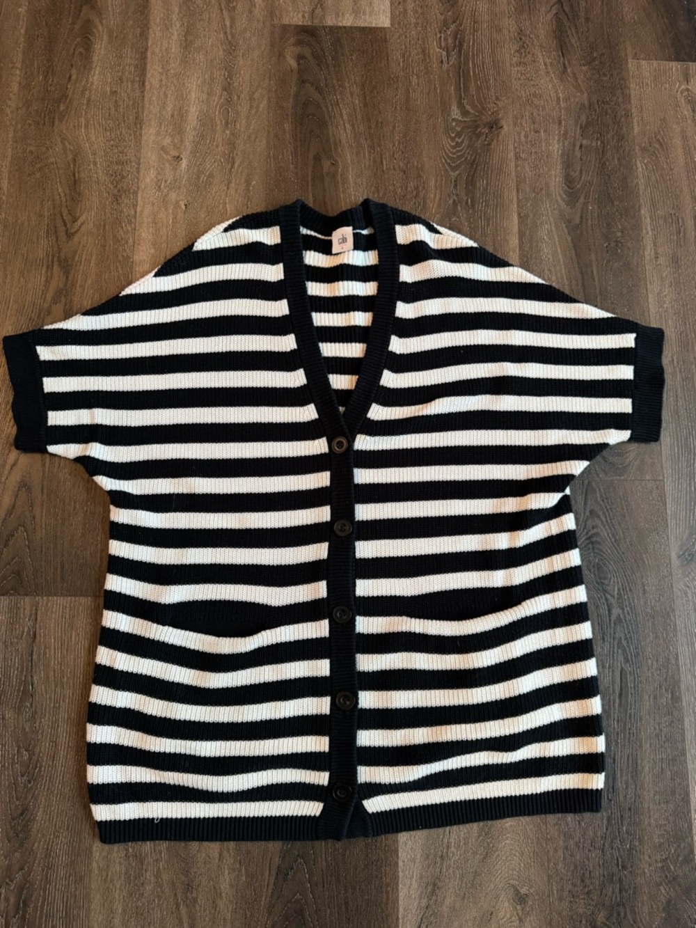 CAbi 5289 Black and White Striped Knit Cardigan, women’s size large